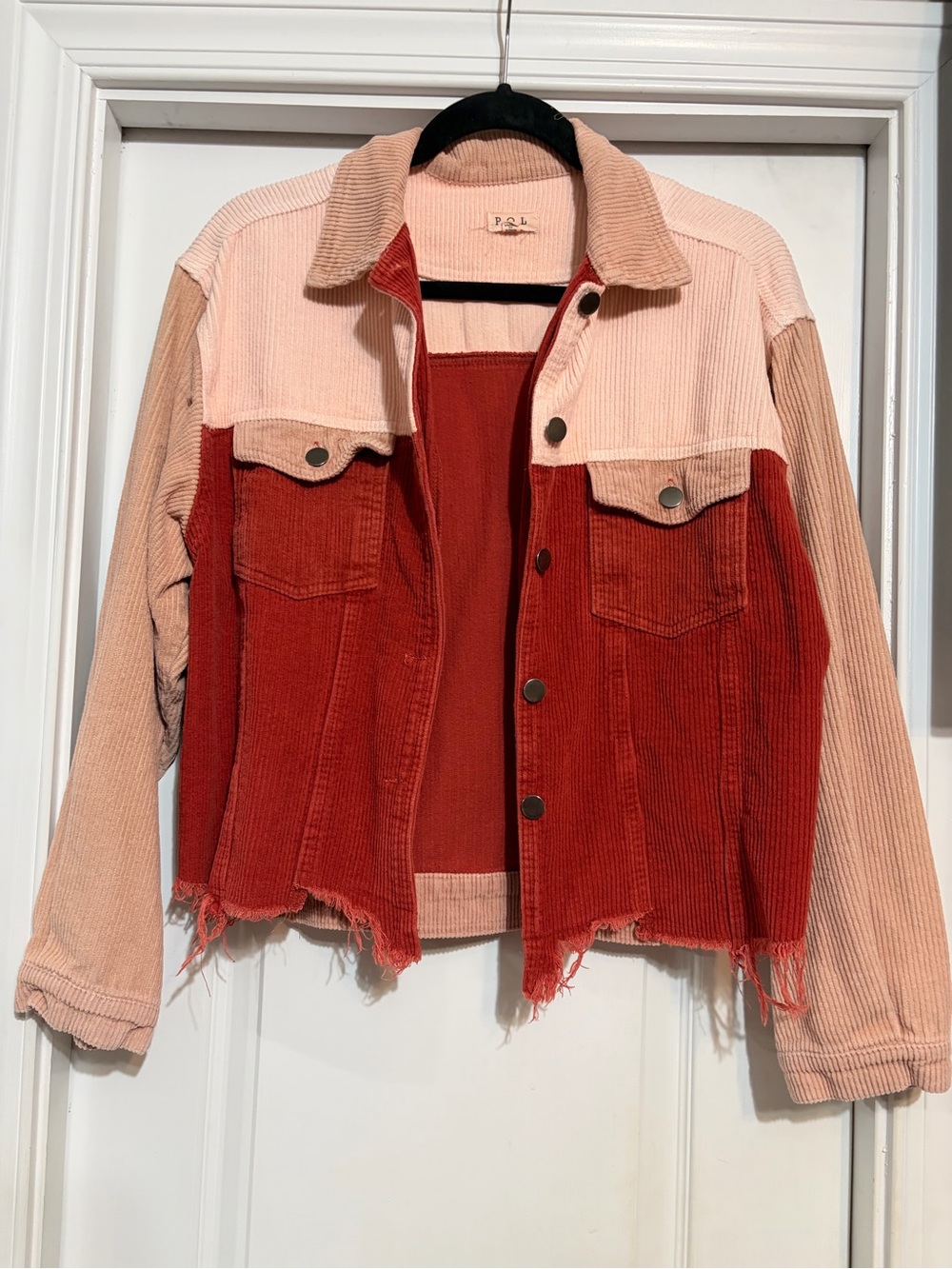 POL Colorblock Corduroy Jacket in Blush Pink & Rust